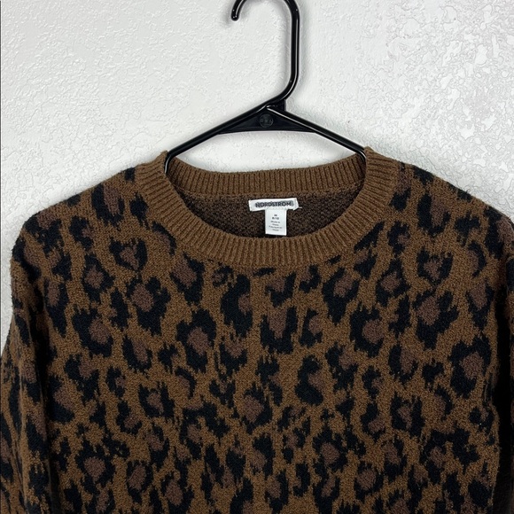 Nordstrom Women’s Brown and Black Leopard Cropped Sweater Crew Neck Sz M Mobwife - Picture 7 of 8